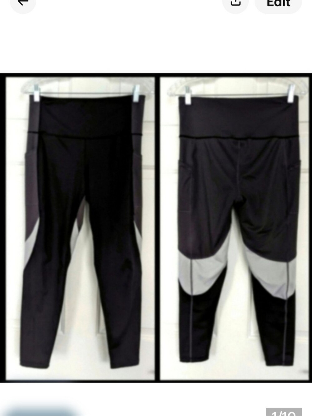 Athletic yoga leggings by ideology black gray inserts medium - Picture 2 of 8